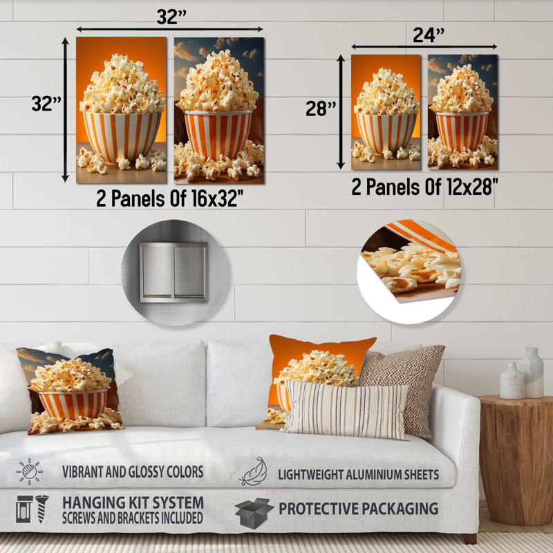 Golden Era Cinéma Popcorn Bowl - Ensemble de 2 impressions Popcorn, H 28 po x l 24 po