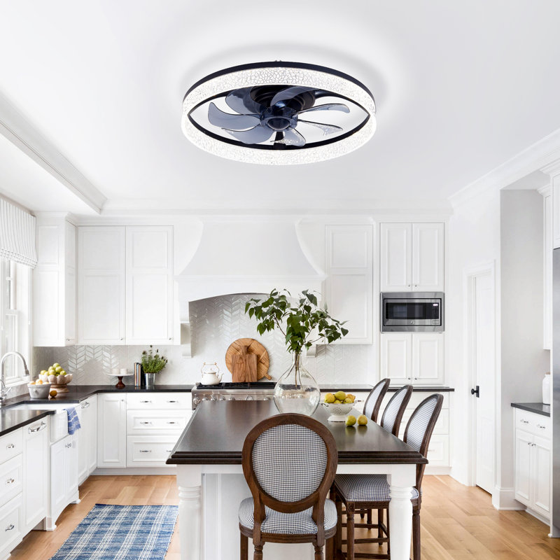 Ceiling Fan With Lights And Remote, 13" Fandelier Low Profile Ceiling Fan, 3000K-6000K Dimmable Modern Flush Mount LED Ceiling Fan Light For Bedroom