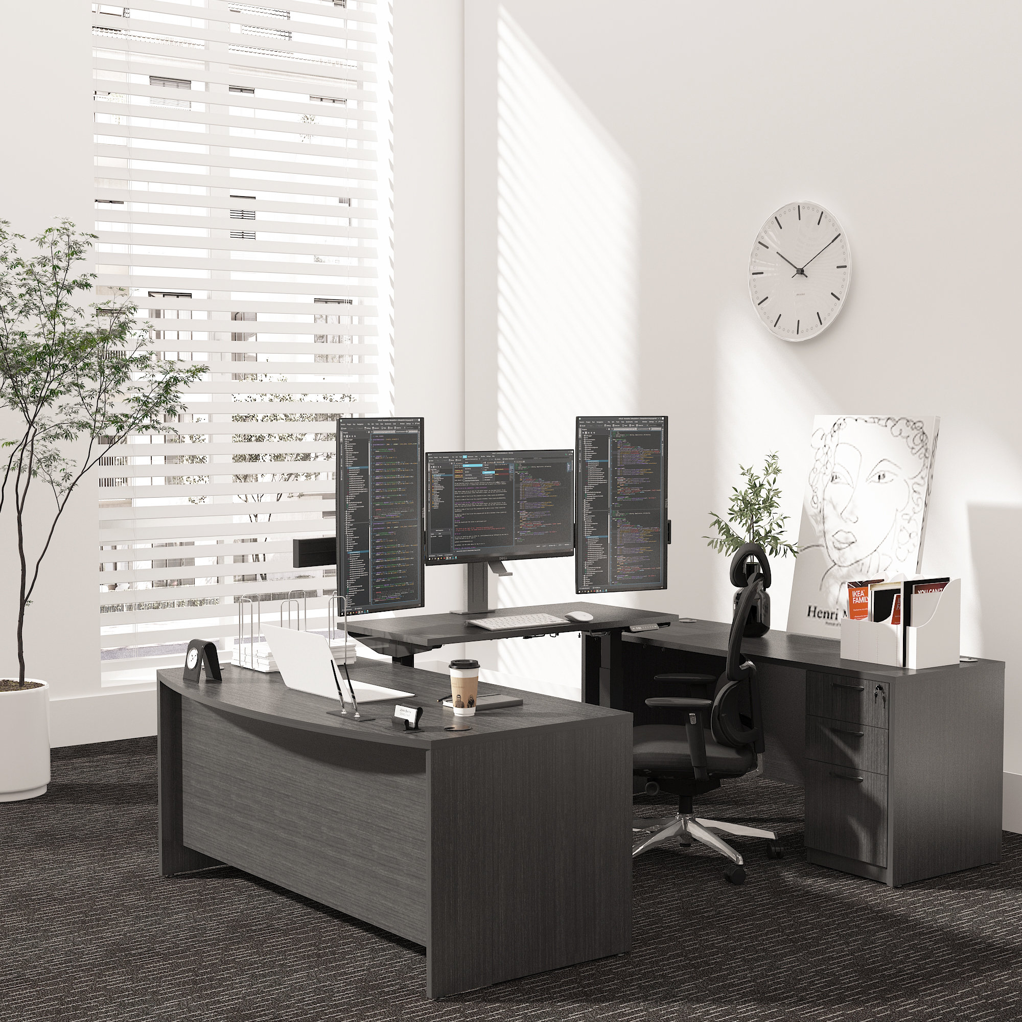 Inbox Zero Negin 106.3'' U-Shape Height Adjustable Desk with