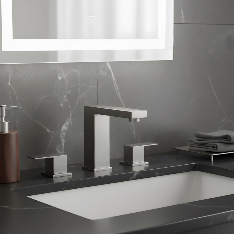 Robinet de lavabo de salle de bain 3 trous avec double poignée levier, Nickel brossé