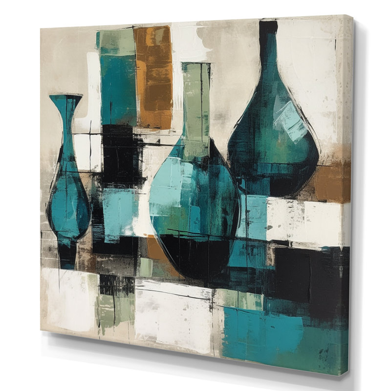 «Green and Cream Artisanal Boho Pottery», reproduction sur toile, H 36 po x l 36 po x P 1,5 po, Toile tendue