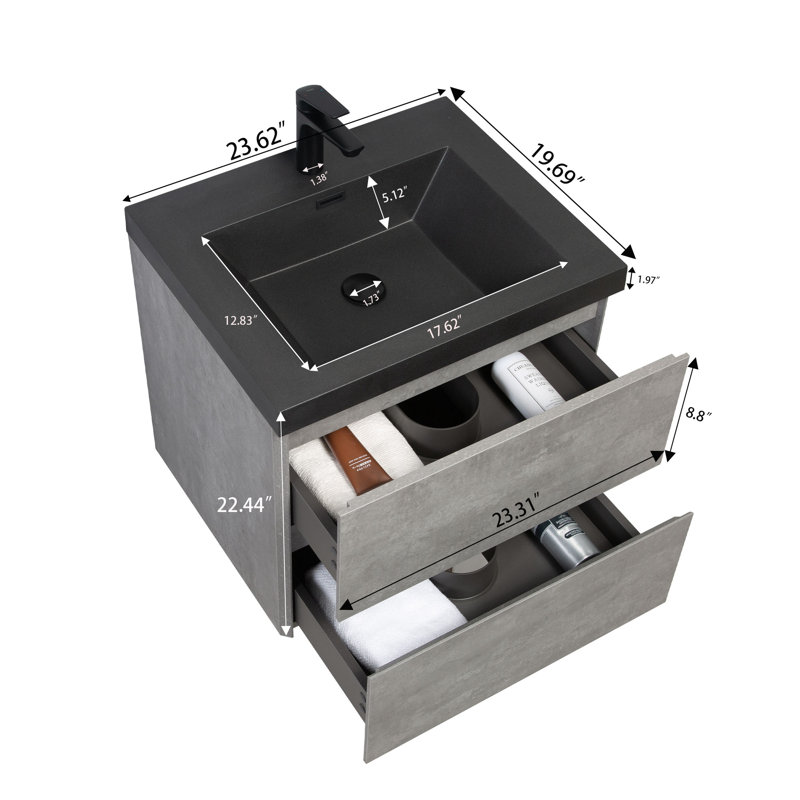 24 Inch Fully Assembled Single Floating Bathroom Vanity With Solid Surface Sink