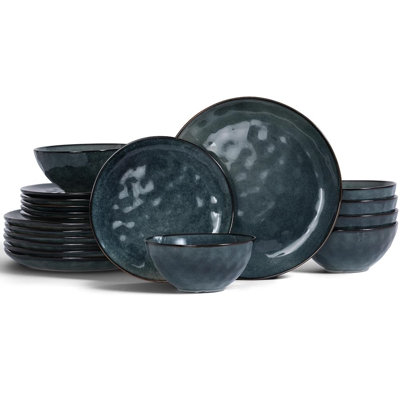 18 Pieces Stoneware Dinnerware Set, Round Reactive Glaze Plates and Bowls Set, Service for 6