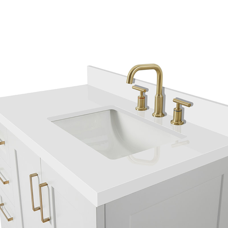 37 IN.  Single Bathroom Vanity, White, Rectangular, Right