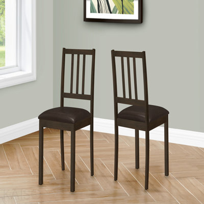Chaise d'appoint de salle à manger - idéale pour les patios extérieurs, ensemble de 2, d'appoint, rembourré, de cuisine, de salle à manger, d'apparence en cuir brun, pieds en bois brun, transitionnel
