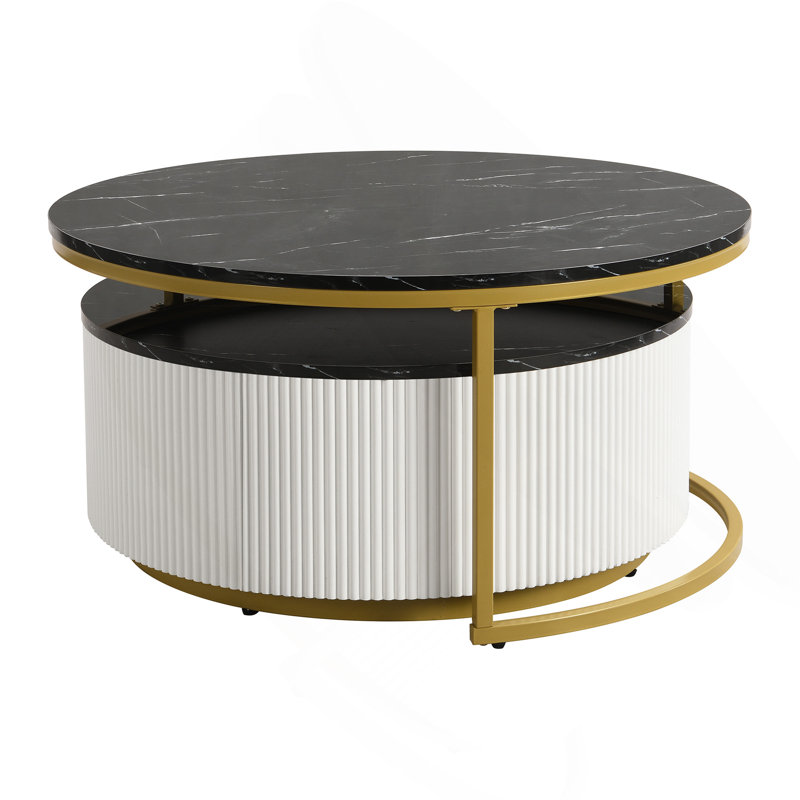 Table basse gigogne moderne avec tiroir 27,6 po, Noir