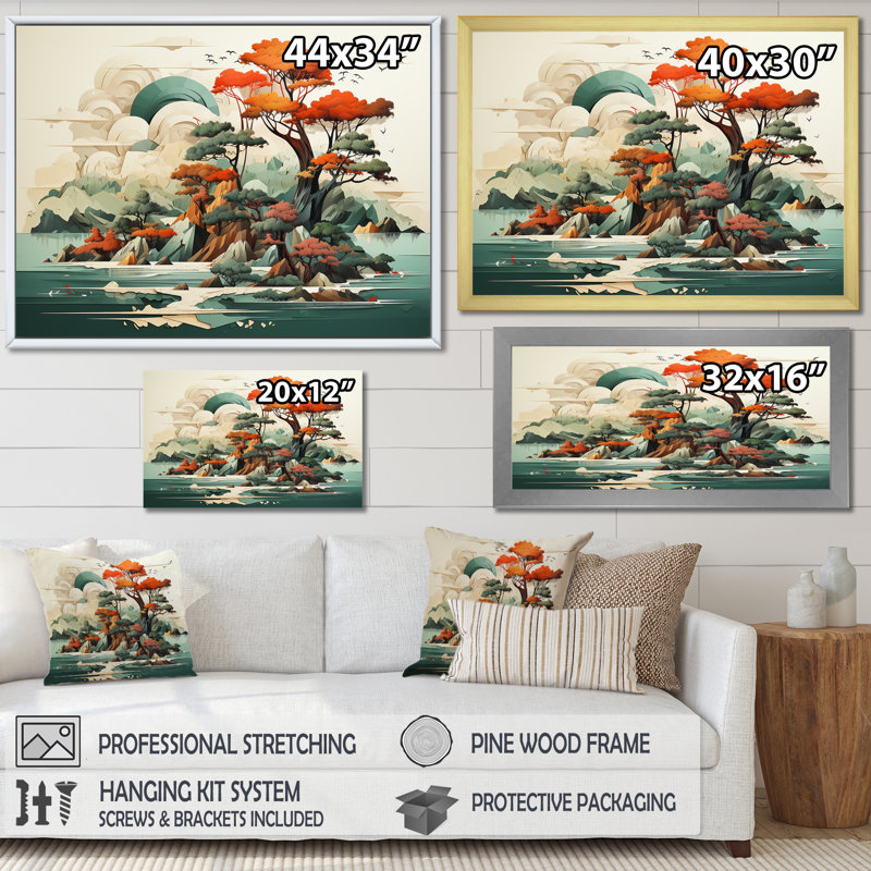 «Vintage Japanese Lake Scenery I - Abstract Landscape», art mural, Toile tendue, H 12 po x l 20 po x P 1 po