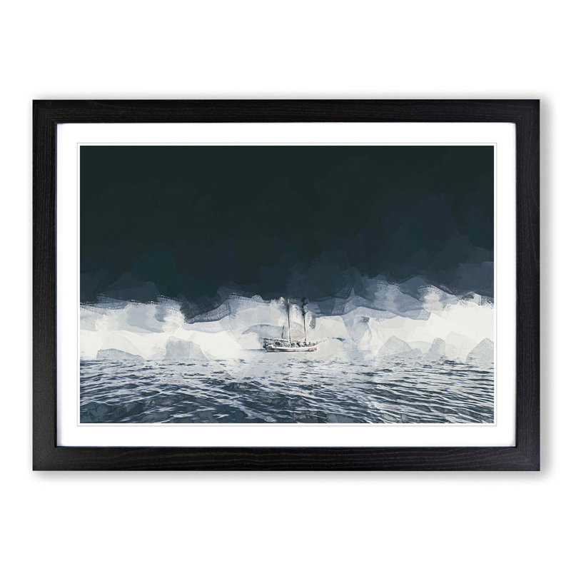Boat in the Arctic in Abstract - Picture Frame Painting Print, 27cm H x 36cm W x 2cm D, Black Framed