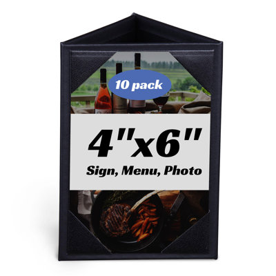 WeChef 10 Pack 4"x6" Table Tent Leatherette Menu Holders 3-Side Menu Triangle Holder Sign Display Cover Bar Restaurant Cafe Leather Black