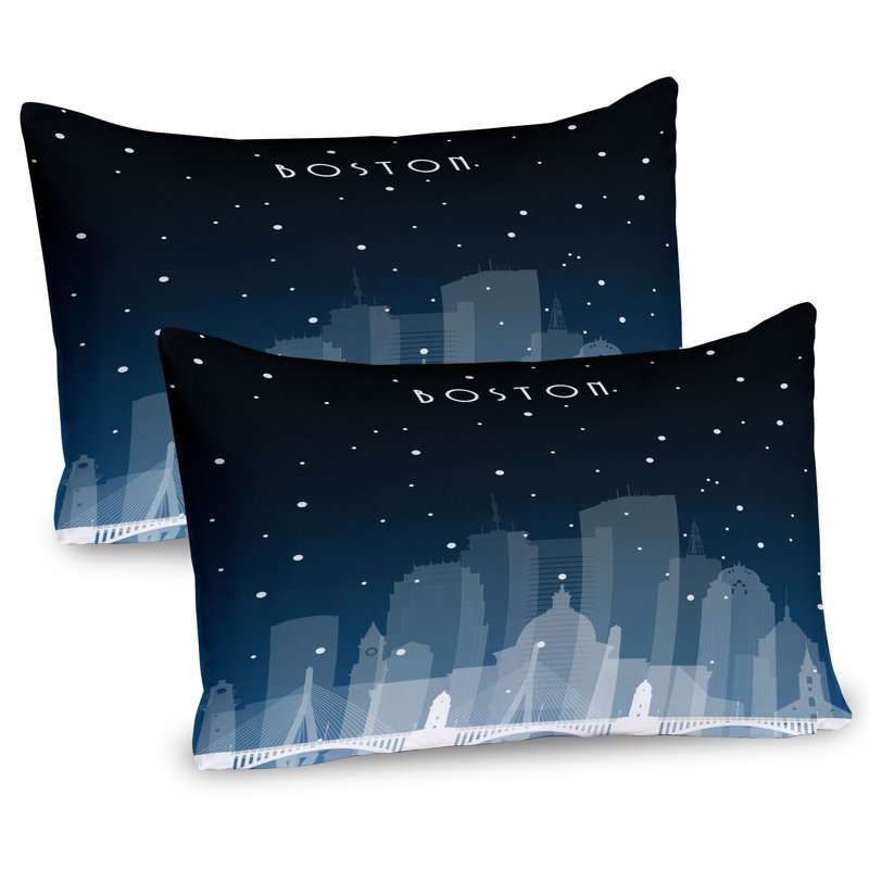 Ensemble de 2 taies décoratives Ambesonne Boston Nocturnal City Concept bleu nuit bleu gris, H 20 po x l 36 po