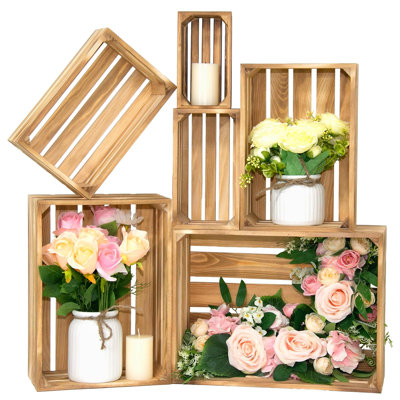 Caisses en bois pour présentoir, ensemble de 6 paniers rustiques en bois avec poignée, caisse en bois de ferme décorative, 6 boîtes décoratives en bois