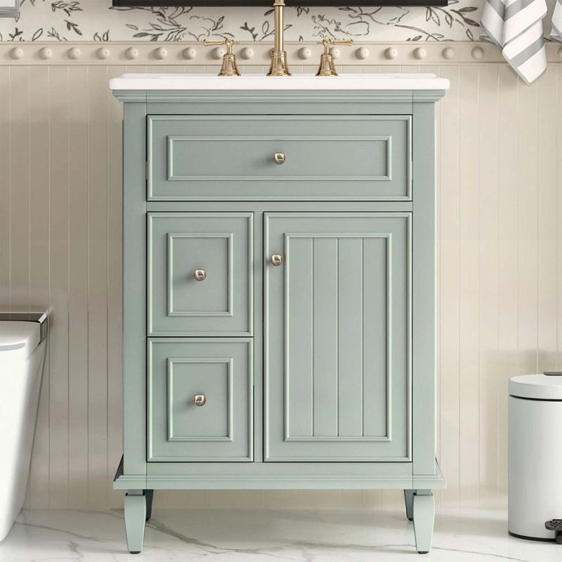 Meuble-lavabo 24 po avec lavabo, espace de rangement spacieux et sécuritaire, Vert clair