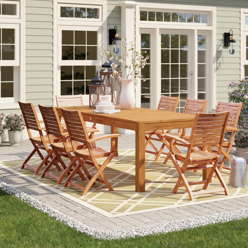 Anautica 8 - Person Teak Wood Patio Dining Set with Rectangular Table
