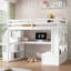 Lit mezzanine double avec bureau et tablettes, deux tiroirs intégrés, escalier de rangement