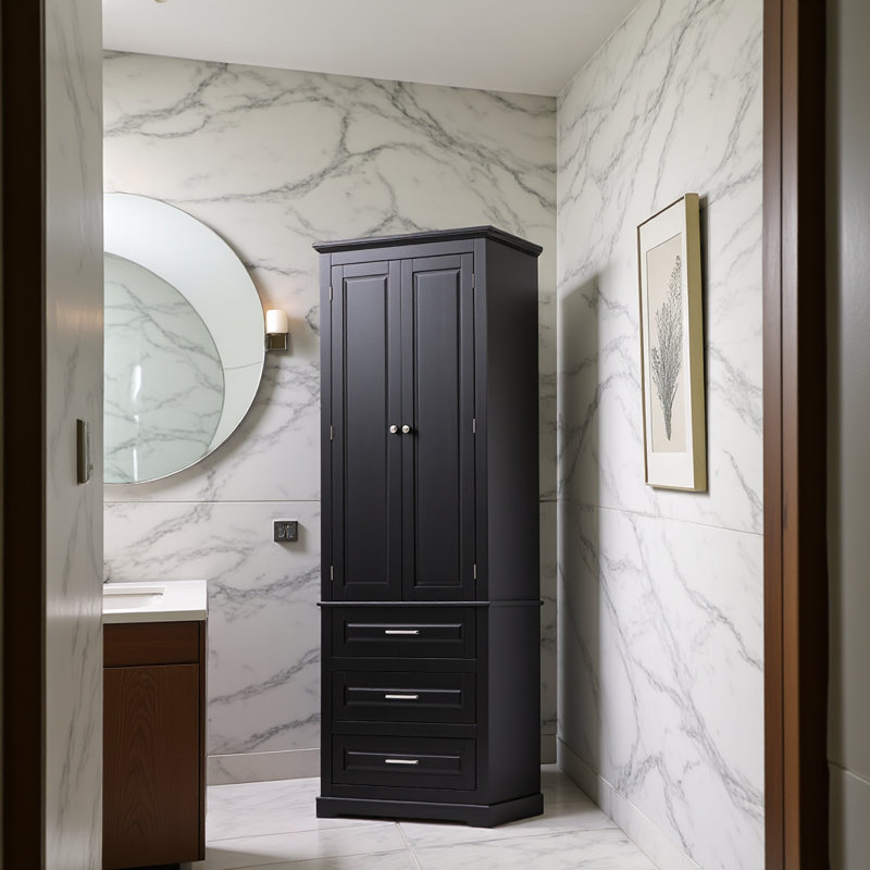 Grande armoire de rangement avec trois tiroirs pour salle de bain / bureau, noir