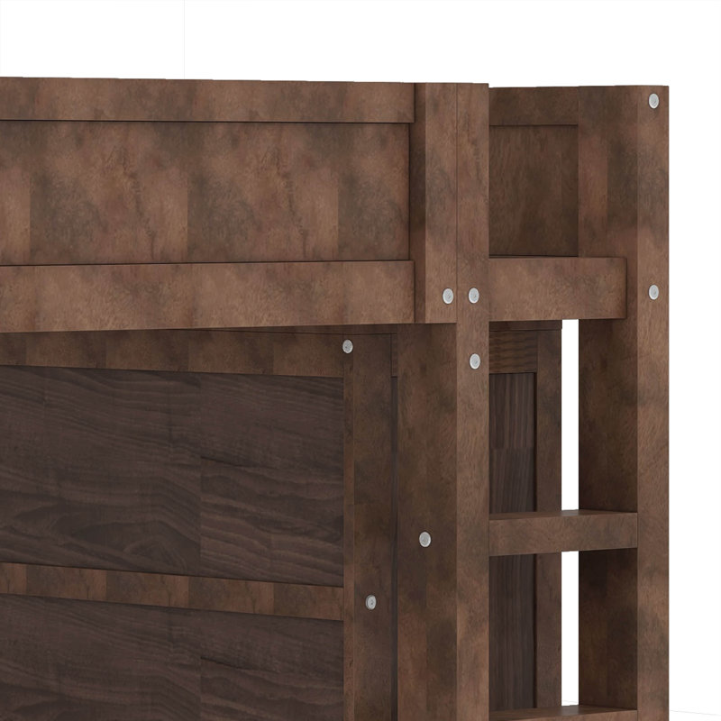 Grand lit mezzanine avec garde-robe et bureau, Marron