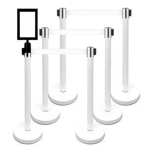 36" Retractable Belt Queue Safety Stanchion Barrier (6 Posts w/78" Belt+SF+W Receiver)