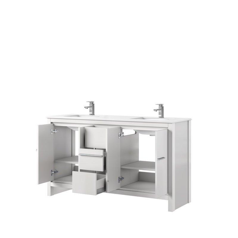 Lafarre 60 in W x 20 in D Double Bath Vanity Faucet Set, White, White Cultured Marble