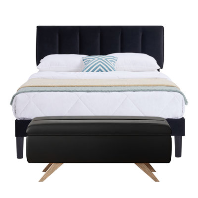 2 Pieces Bedroom Set Bed Frame With Ottoman Storage, Upholstered Platform Bed Frame And Ottoman Set