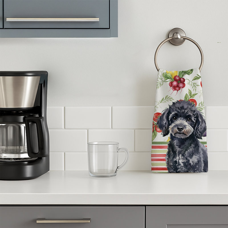 Toy Black Poodle Vegetables Kitchen Towel, Toy Black Poodle
