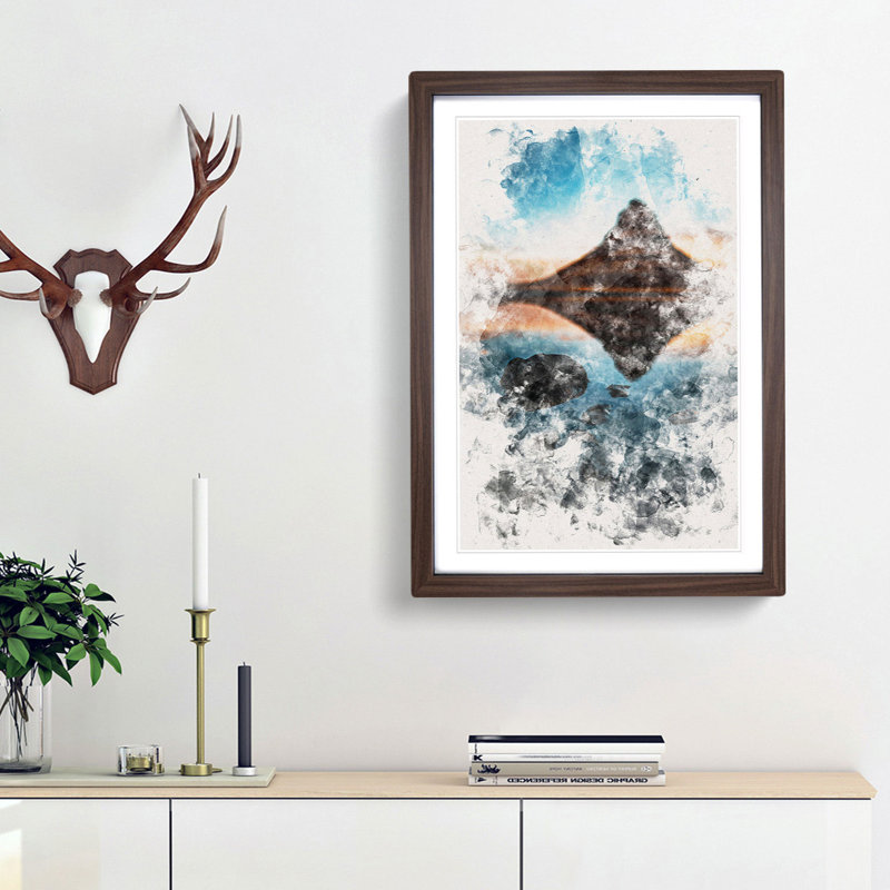 Kirkjufell Mountain in Iceland - Picture Frame Painting Print, 45cm H x 33cm W x 2cm D, Walnut Framed
