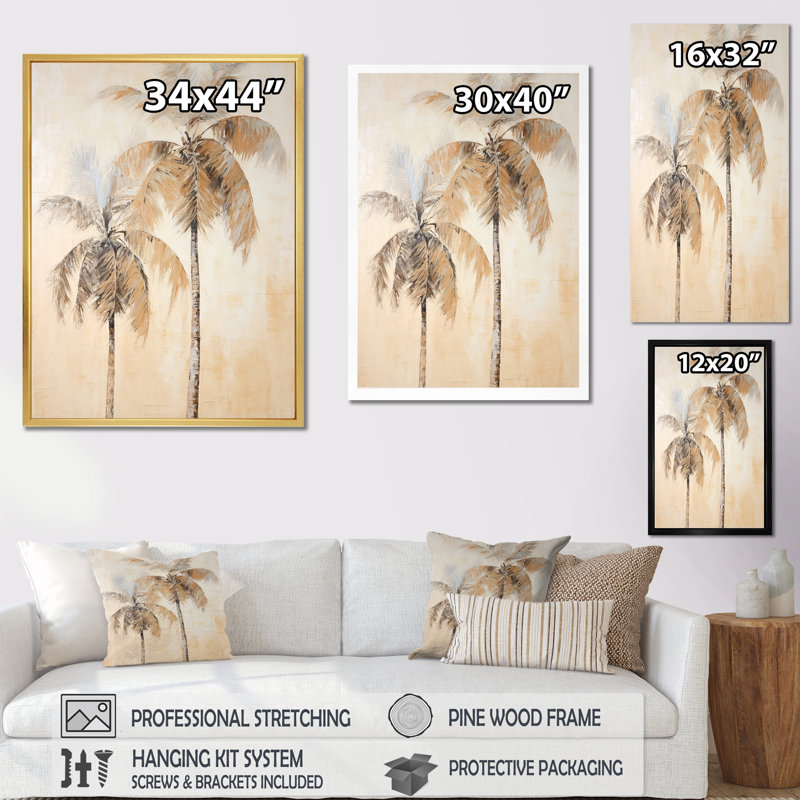 «Vintage Tropical Tranquility Palm Trees III», reproduction sur toile, Cadre flottant blanc, H 40 po x l 30 po x P 1,5 po
