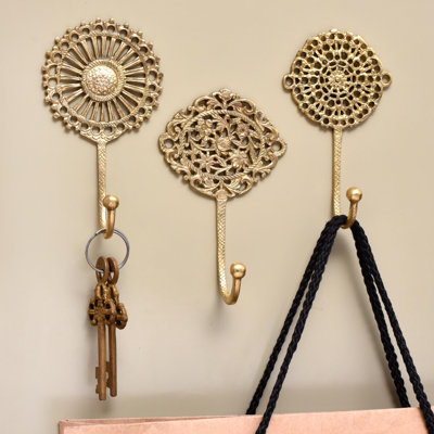 3 crochets muraux dorés Boho