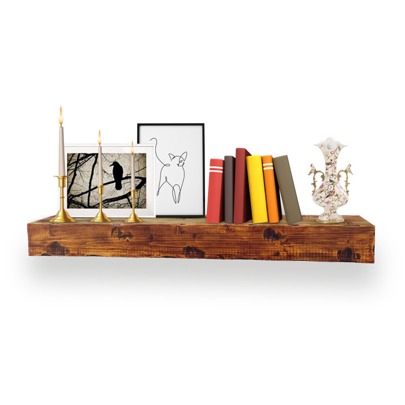60" Rustic Fireplace Mantel Shelf, Dark Brown Wood, 5.5"H x 72"W x 8.5"D