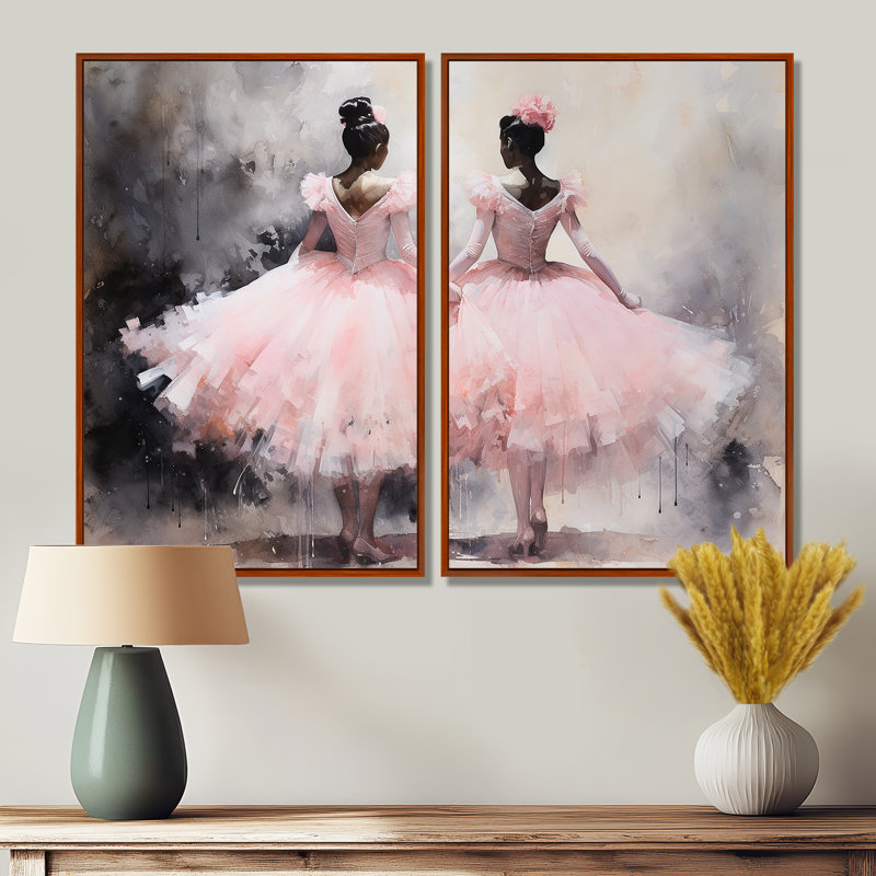«Pink Ballet Dance I», art mural sur toile Glam, H 36 po x l 48 po, Reproduction encadrée sans passe-partout, Brun