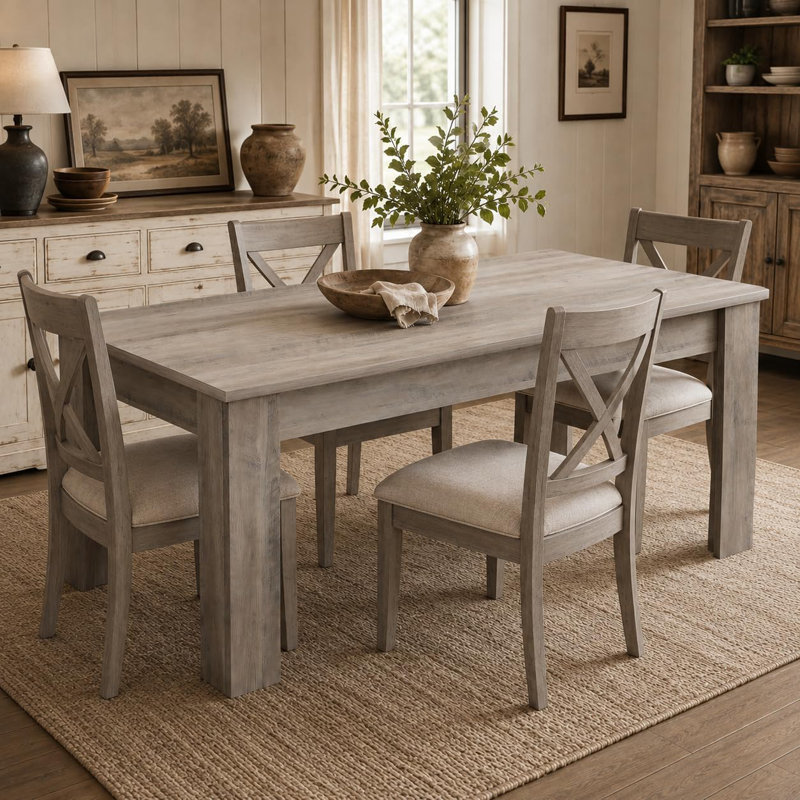 Table de salle à manger 63 "pour 4-6, table de cuisine en bois rustique avec capacité de 300LB