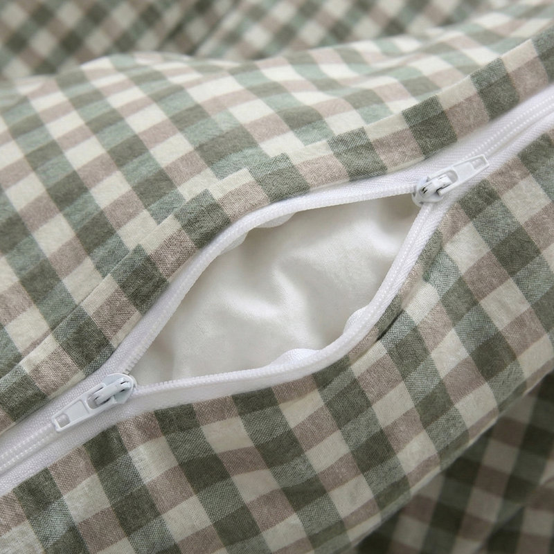 Ensemble de housse de couette en 100% coton délavé à carreaux vichy, Housse de couette pour très grand lit + 2 taies d, Vert
