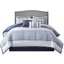 Elegant Navy King Bed - 7 Piece With Comforter, Shams & Silk-Like Pillows Skirt Luxury Comforter Shams,-125444849