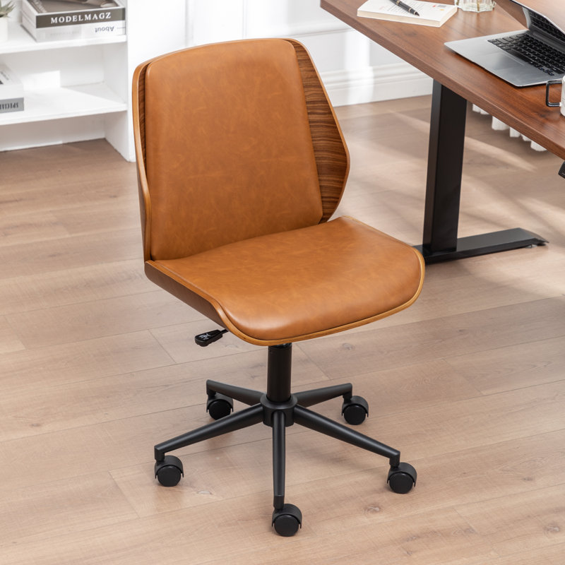 Andretta Faux Leather Upholstered Armless Office Chair, Brown
