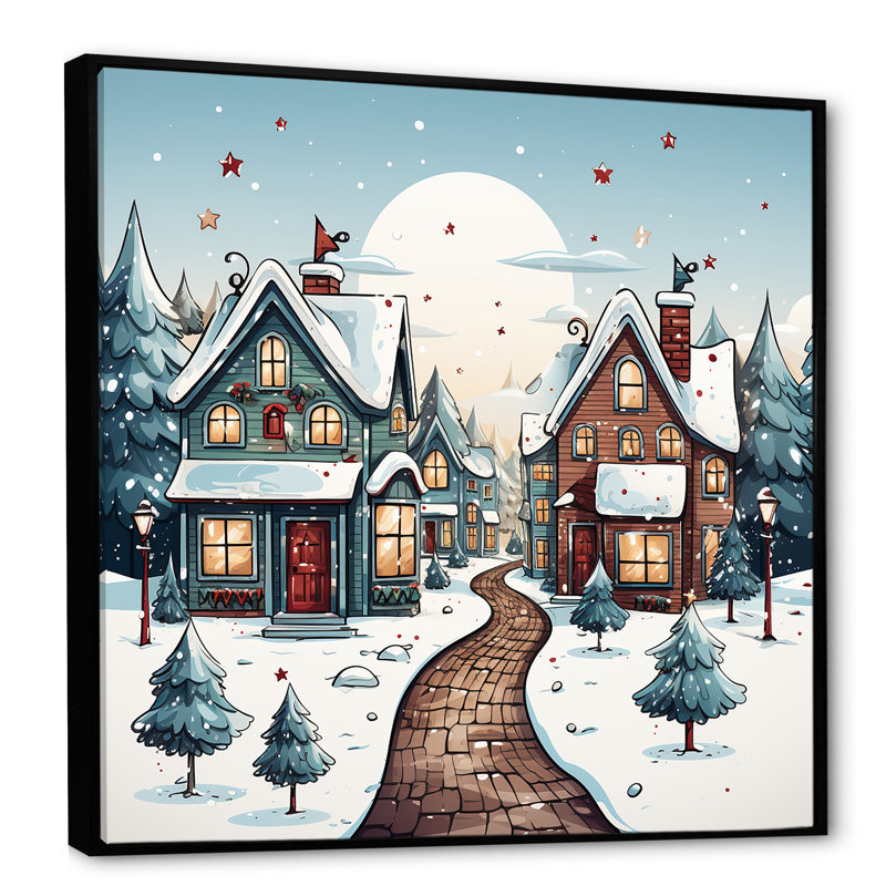 Winter Village pendant Noël II - fruits, art mural, Cadre flottant noir, H 30 po x l 30 po x P 1,5 po