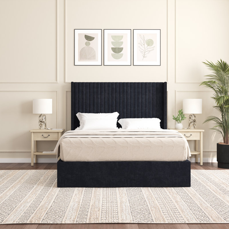 Barkat Upholstered Ottoman Storage Bed, Black, Single (3')
