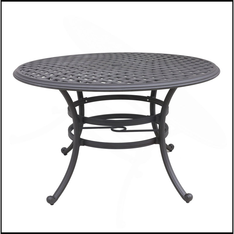 Table de salle à manger ronde espresso brun avec cadre en fonte d'aluminium durable et finition résistante aux intempéries pour une utilisation extérieure