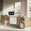 Adonia 67" L-Shaped Adjustable Standing Desk With 2 File Cabinets, AC/USB, Sit-Stand Home Office Desk-1672752251