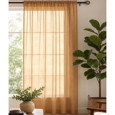 1 Piece Gold Sheer Rod Pocket Window Curtain Panel - 84" Inches Long