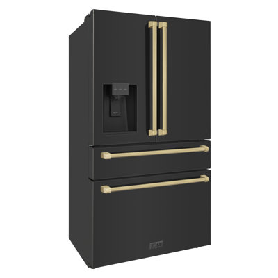 ZLINE Autograph Edition 36 in. Black Steel Counter-Depth Refrigerator with Handles