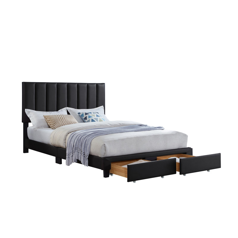 Upholstered Storage Platform Bed with Drawers & Adjustable Tufted Headboard, No Box Spring Required, Black, Queen, Black