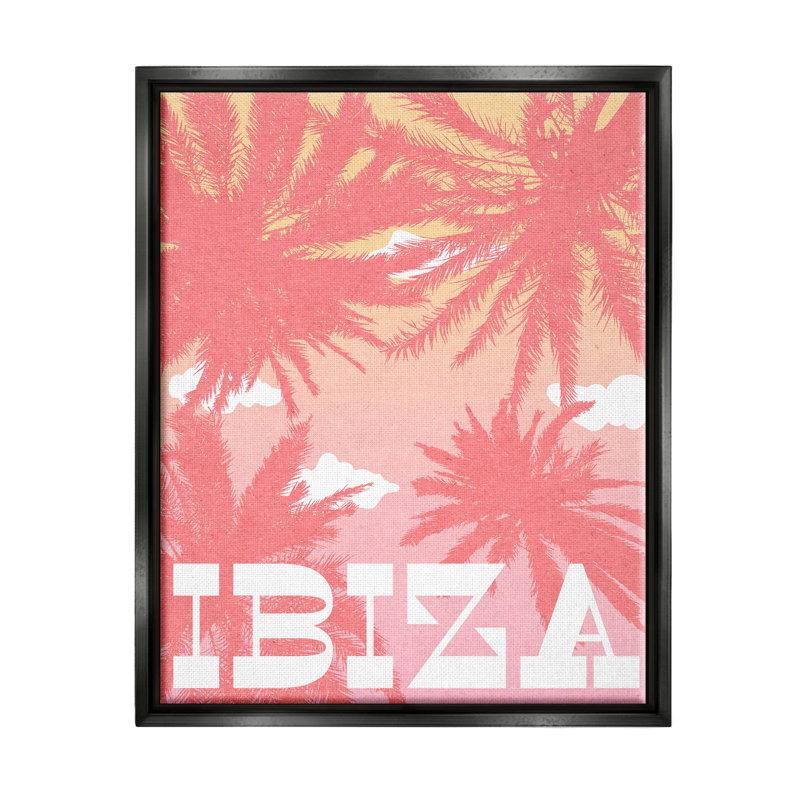 «Tropical Ibiza Palm Trees - Floater Frame», impression sur toile, H 21 po x l 17 po x P 1,7 po, Cadre flottant noir de jais