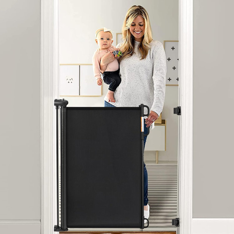 Barrière de sécurité rétractable pour bébé et animal de compagnie: Barrière en filet réglable sans perceuse pour une installation facile et sans dommages.