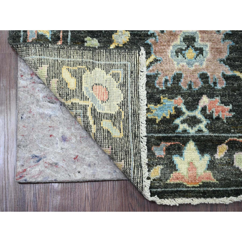 Tapis de couloir oriental gris anthracite 3 pi 3 po x 11 pi 6 po Oushak afghan avec motif de feuilles colorées