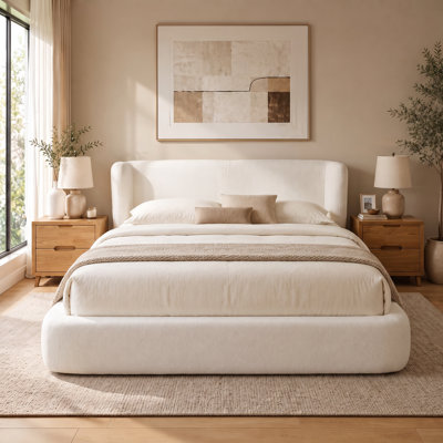 Cadre de lit rembourré avec tête de lit, sommier non nécessaire, matelas non inclus, lit plateforme moderne de style nuage