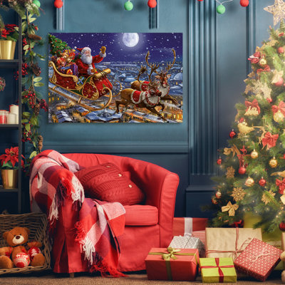 Père Noël affiche décorations de Noël - peinture sur toile à cadre flottant