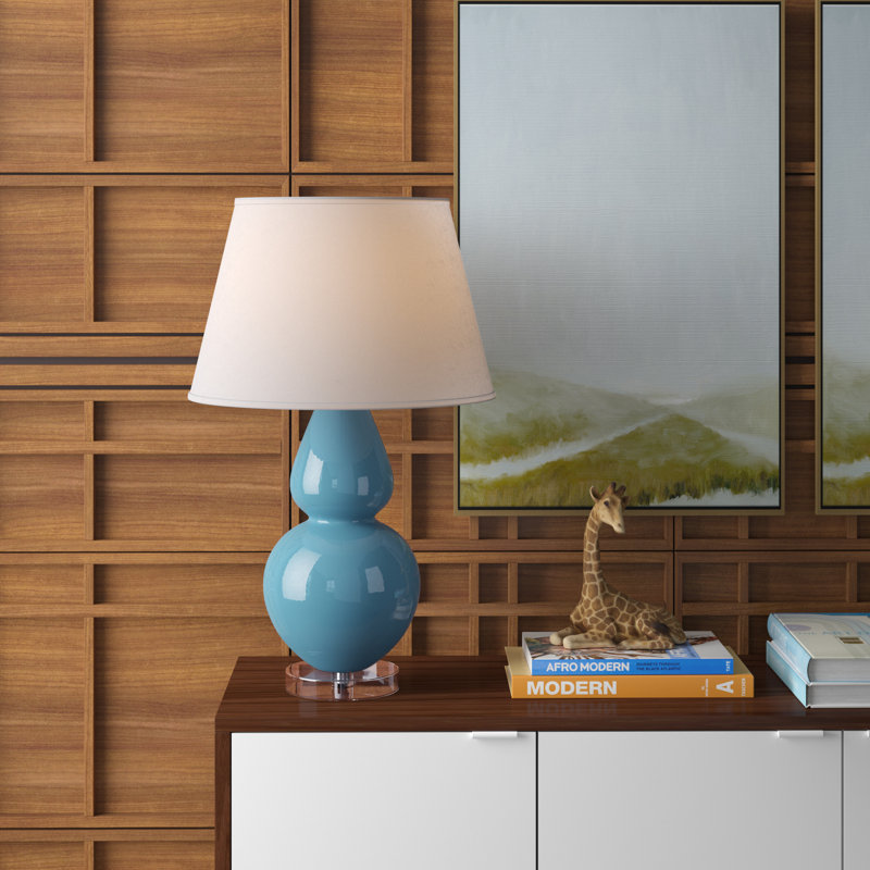 Double Gourd Table Lamp, Steel Blue/Silver , Pearl