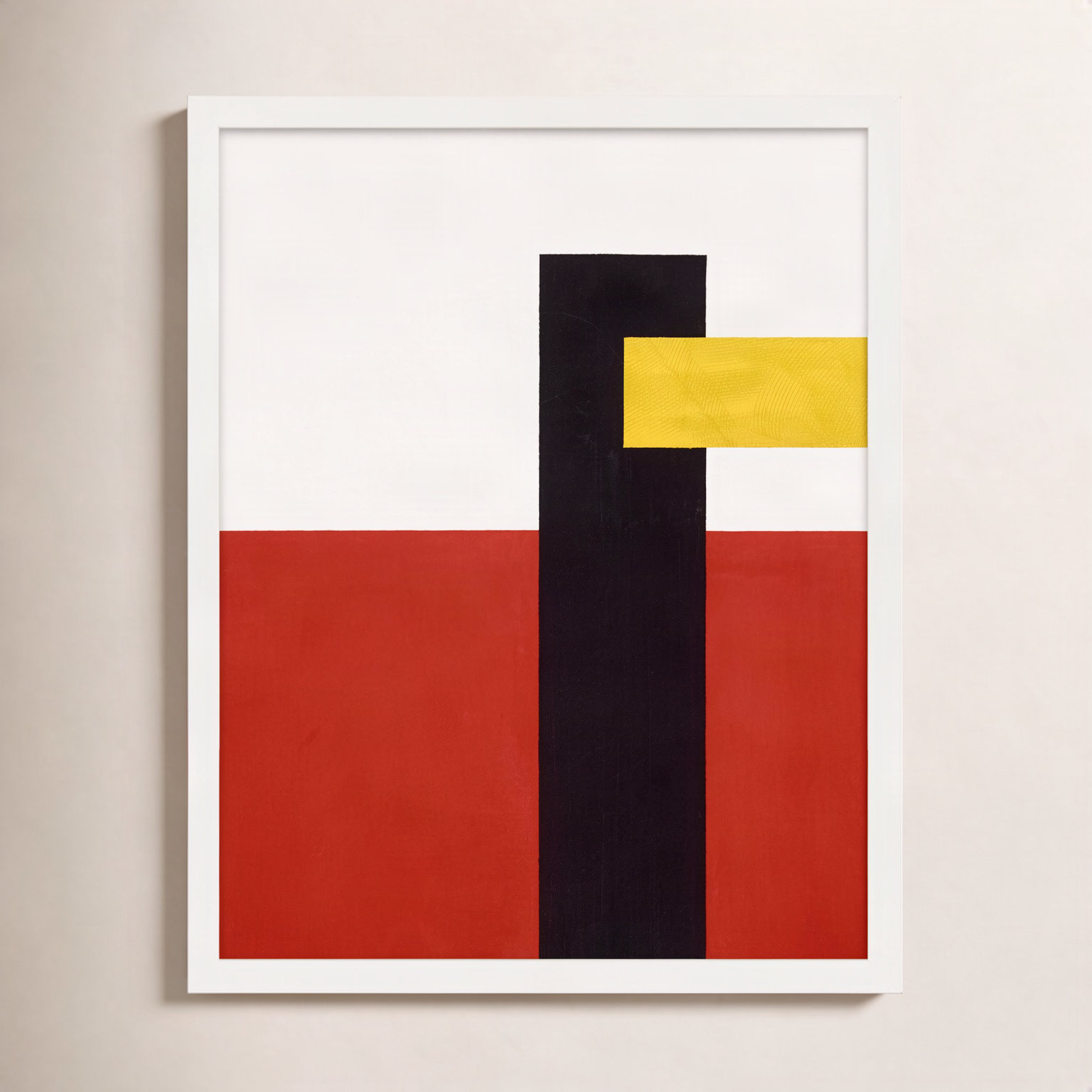 Composition With Yellow 4 by Robert Kamnatnik, 30" H x 24" W x 1.38" D, Silver Framed Canvas