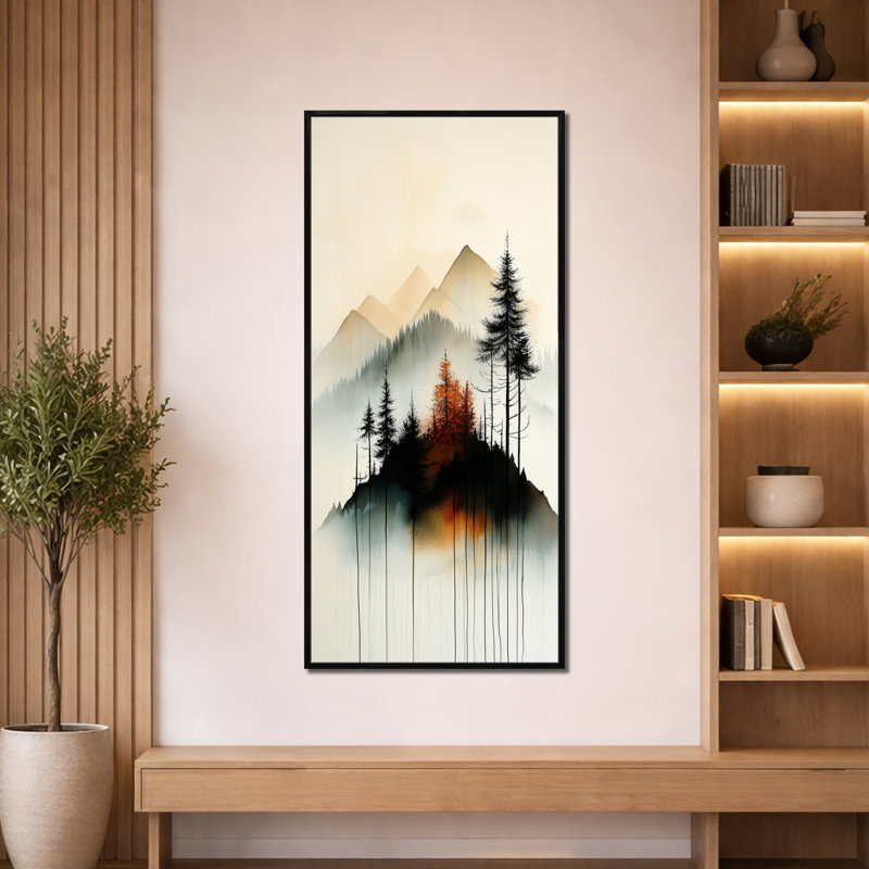 «Black Orange Minimal Forest Solitude Horizon», décoration murale noir Moody, impressions encadrées sereines