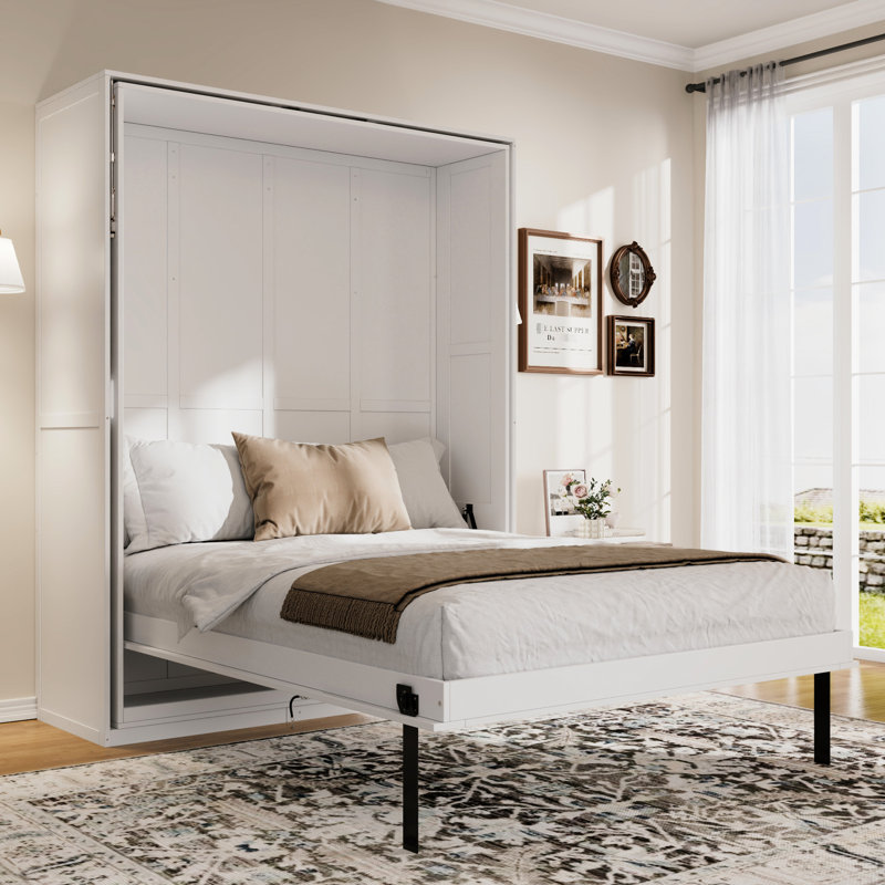 Grand lit rotatif peu encombrant, blanc, avec rangement dissimulé, pour un bureau à domicile multifonctionnel et un fonctionnement en douceur, chambres à coucher avec lit à structure double, rotation à 360 °, fabrication