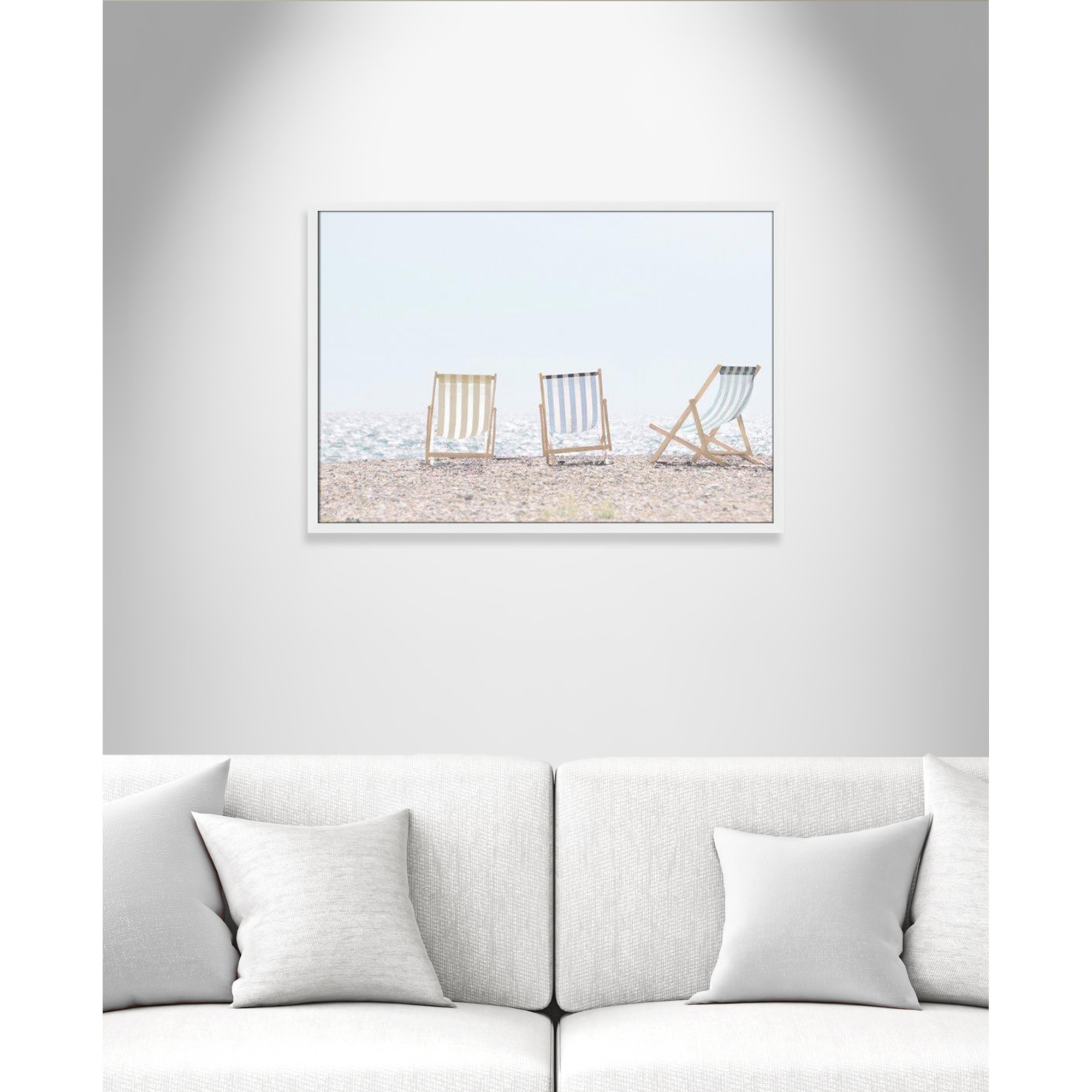 Beach Chairs Framed On Paper by Leah Straatsma Print, Satin White, 25.5" H x 35.5" W x 1.25" D